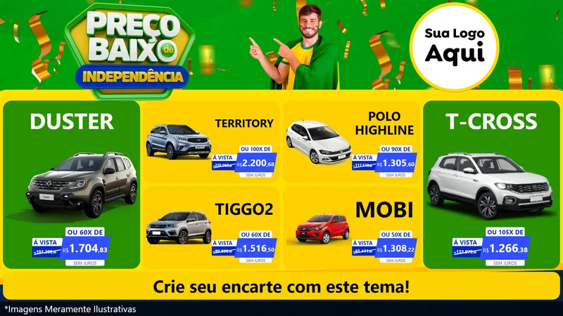 Modelo de TV para TV Horizontal com o tema Preço Baixo de Independência para Concessionaria de Carros