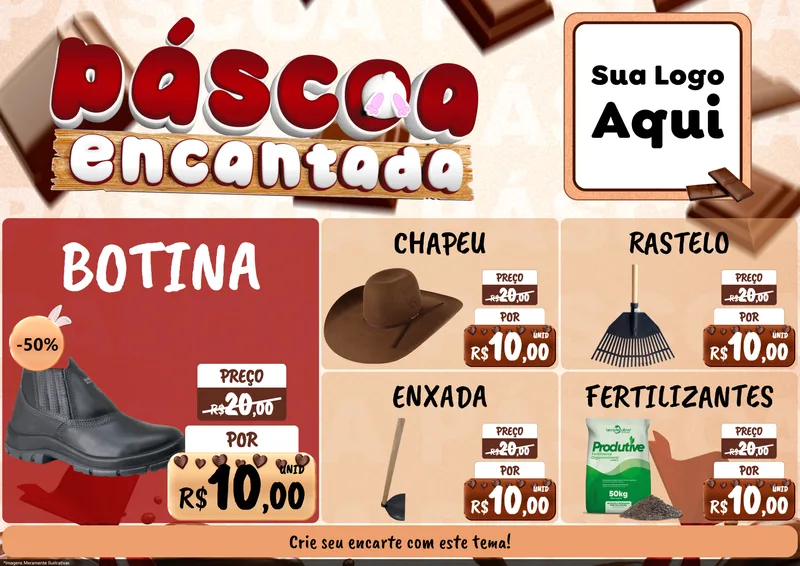 Modelo de Encarte para Encarte A4 Horizontal com o tema Páscoa Encantada para Agropecuária