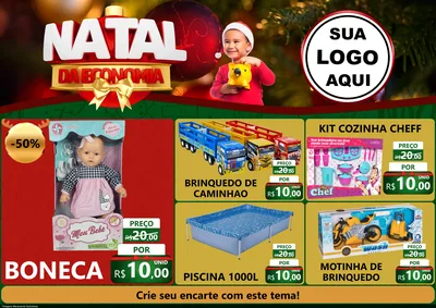 Modelo de Encarte para Encarte A4 Horizontal com o tema Natal da Economia para Brinquedos
