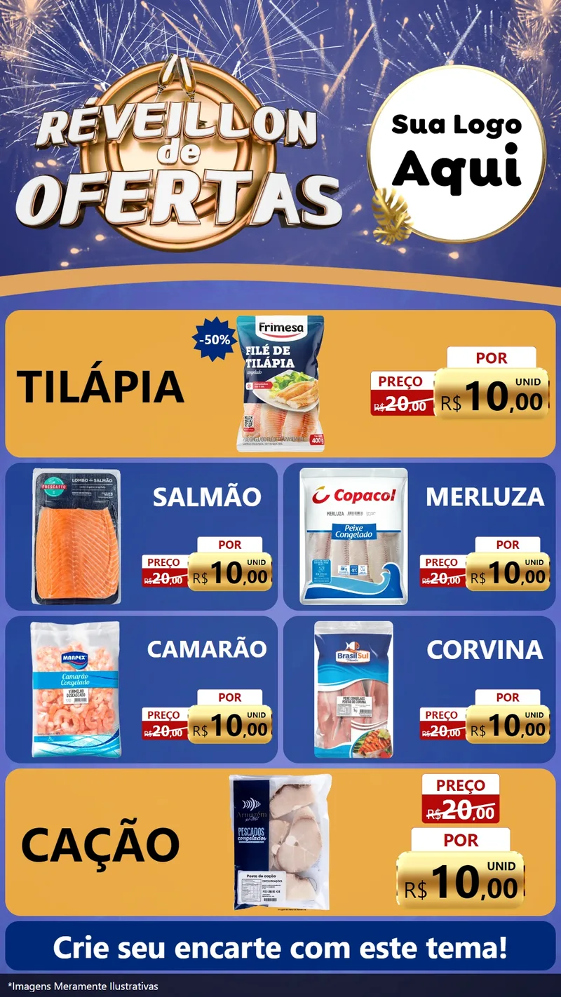 Modelo de TV para TV Vertical com o tema Réveillon de Ofertas para Peixaria
