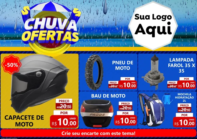 Modelo de Encarte para Encarte A4 Horizontal com o tema Chuva de Ofertas para Moto peças