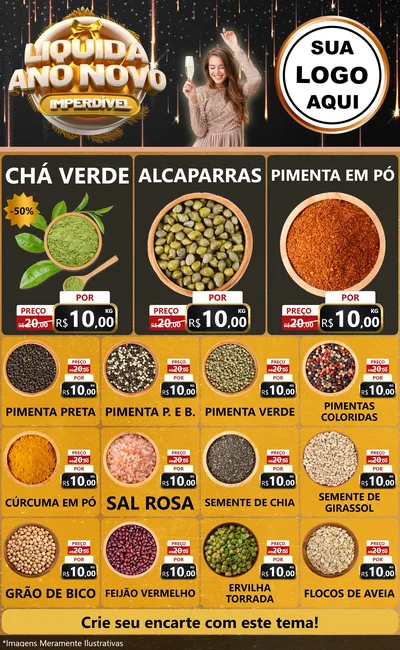 Modelo de Encarte para Encarte Grande com o tema Liquida Ano Novo Imperdível para Produtos Naturais
