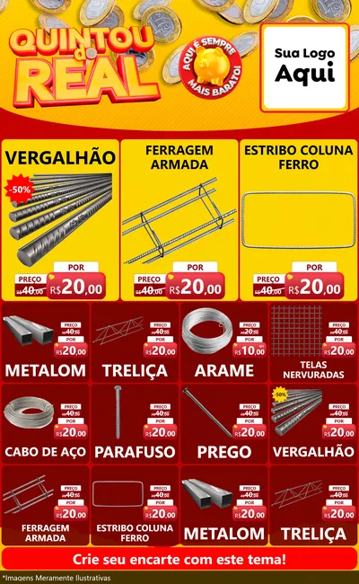 Modelo de Encarte para Encarte Grande com o tema Quintou do Real para Ferragens