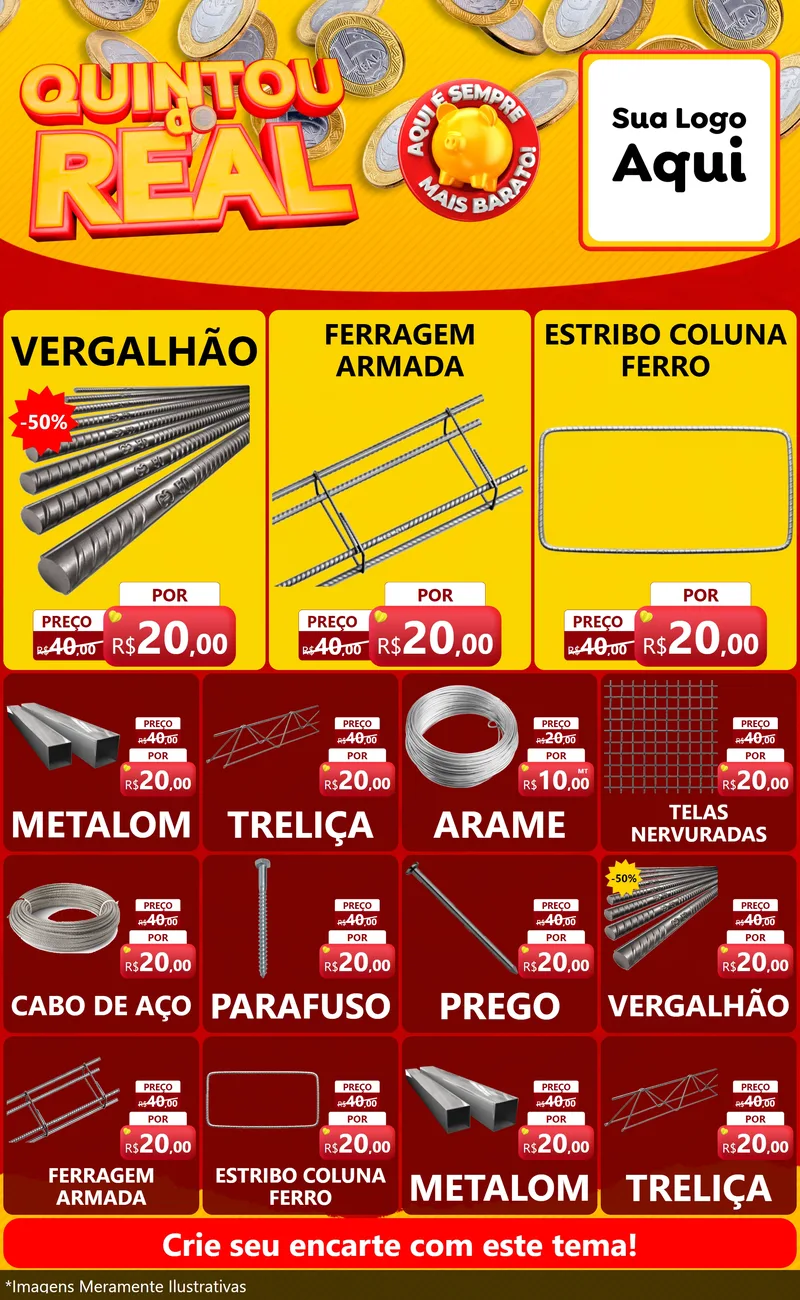 Modelo de Encarte para Encarte Grande com o tema Quintou do Real para Ferragens
