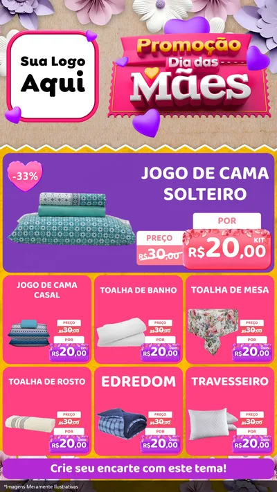 Modelo de Rede Social para Stories com o tema Promoção Dia das Mães para Cama, Mesa e Banho