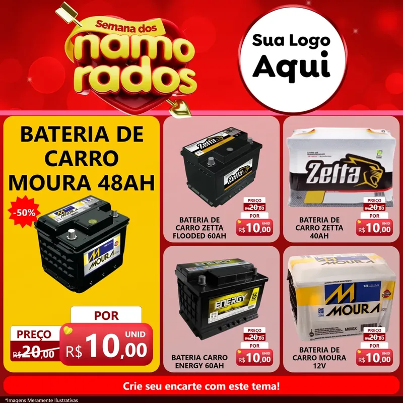 Modelo de Rede Social para Feed Facebook com o tema Semana dos namorados para Baterias Elétricas