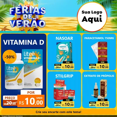 Modelo de Rede Social para Feed Facebook com o tema Férias de Verão para Farmácia