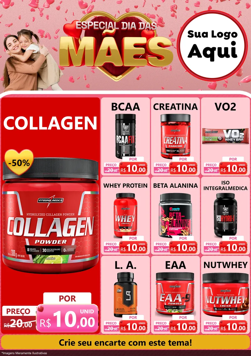 Modelo de Encarte para Encarte A4 Vertical com o tema Especial Dia Das Mães para Suplementos alimentares