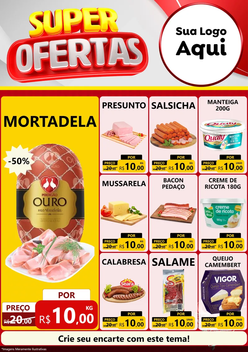 Modelo de Encarte para Encarte A4 Vertical com o tema Super Ofertas para Frios e Laticínios