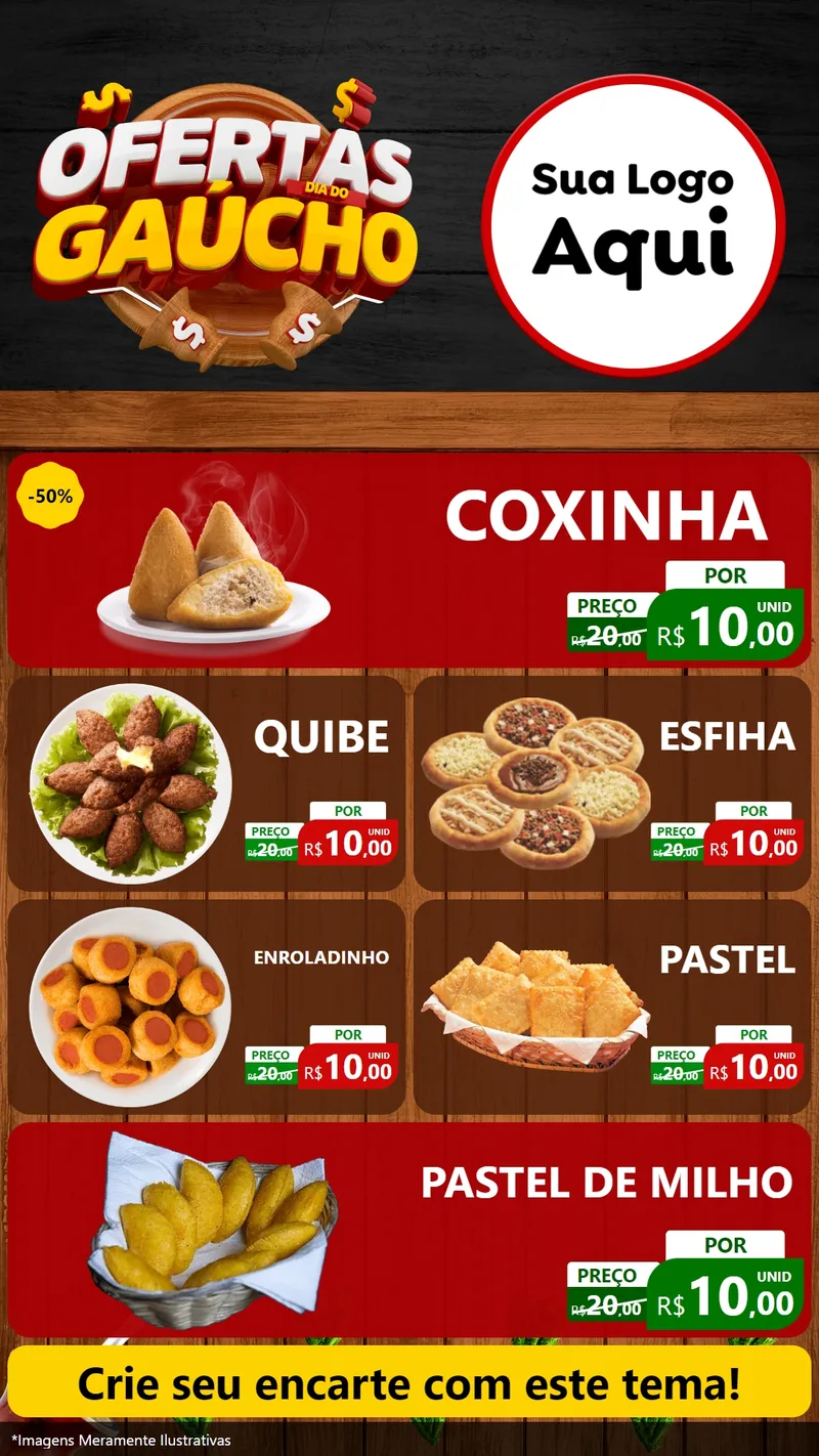 Modelo de TV para TV Vertical com o tema Ofertas Dia do Gaúcho para Salgadaria