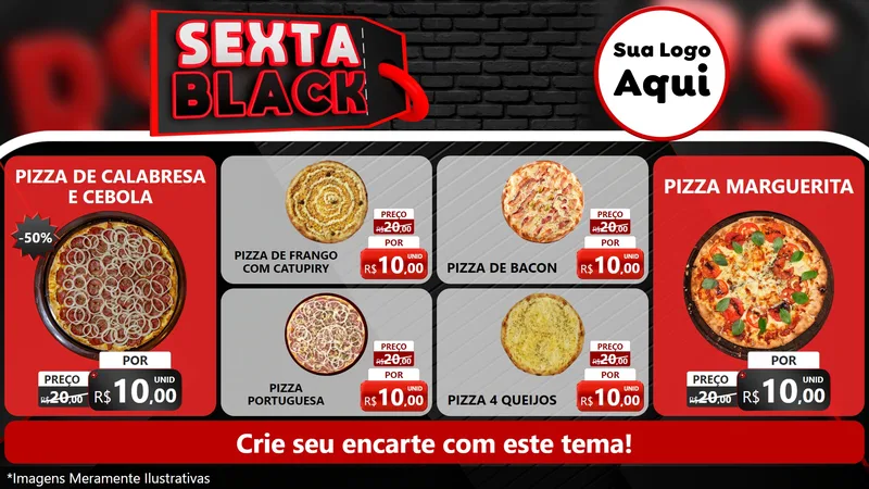 Modelo de TV para TV Horizontal com o tema Sexta Black para Pizzaria