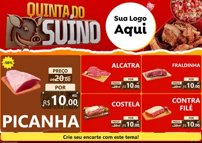 Modelo de Encarte para Encarte A4 Horizontal com o tema Quinta do Suíno para Açougue