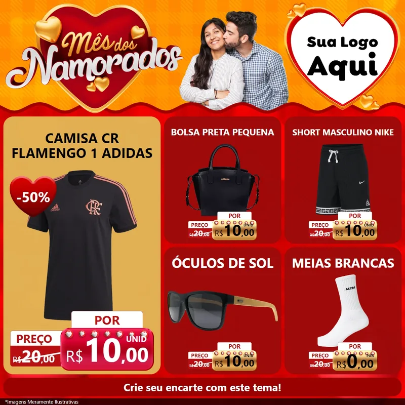 Modelo de Rede Social para Feed Facebook com o tema Mês dos Namorados para Roupas e acessórios
