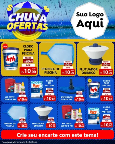 Modelo de Rede Social para Feed Instagram com o tema Chuva de Ofertas para Produtos para Piscina