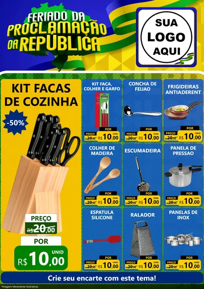 Modelo de Encarte para Encarte A4 Vertical com o tema Feriado da Proclamação da República para Utilidades Domésticas