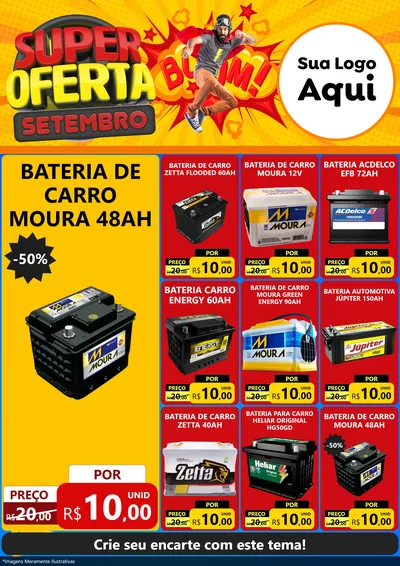 Modelo de Encarte para Encarte A4 Vertical com o tema Super Oferta Setembro para Baterias Elétricas