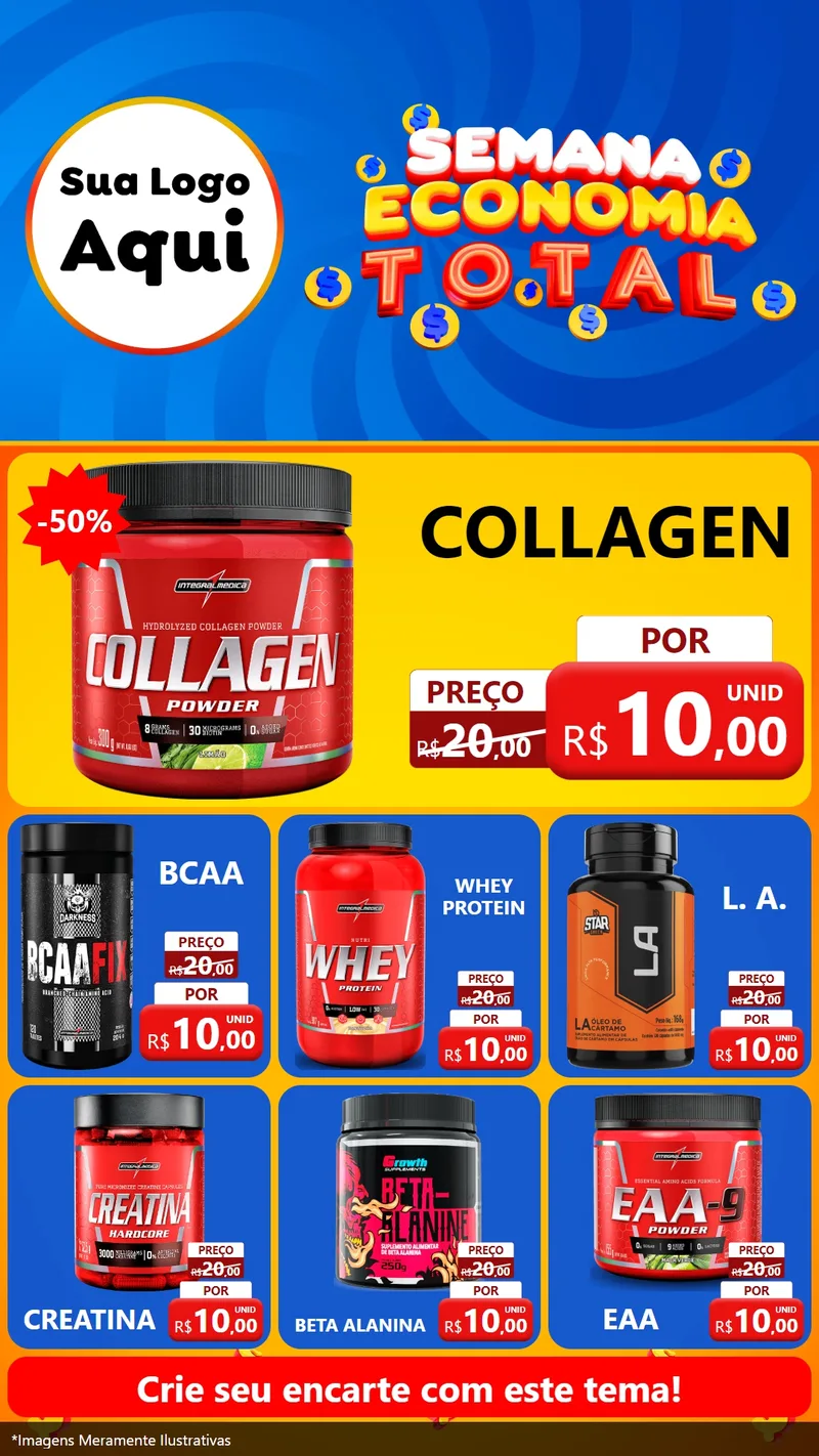 Modelo de Rede Social para Stories com o tema Semana Economia Total para Suplementos alimentares