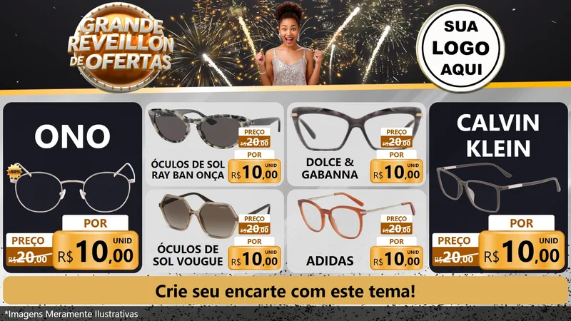 Modelo de TV para TV Horizontal com o tema Grande Réveillon de Ofertas para Óticas
