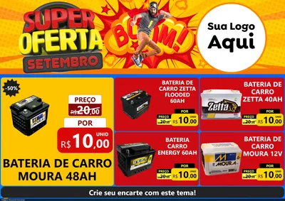 Modelo de Encarte para Encarte A4 Horizontal com o tema Super Oferta Setembro para Baterias Elétricas