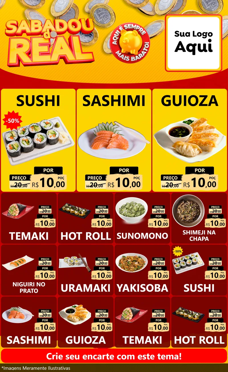 Modelo de Encarte para Encarte Grande com o tema Sabadou do Real para Comida japonesa