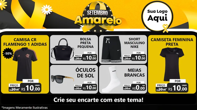 Modelo de TV para TV Horizontal com o tema Setembro Amarelo para Roupas e acessórios