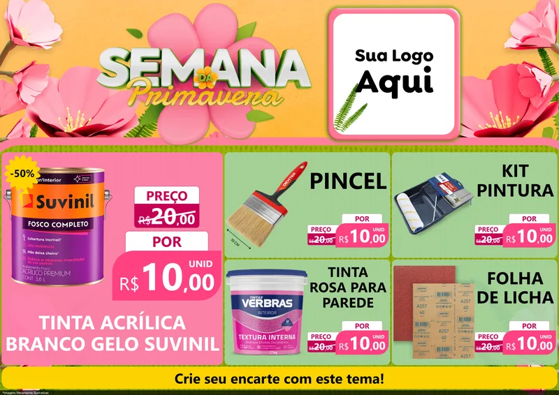 Modelo de Encarte para Encarte A4 Horizontal com o tema Semana da Primavera para Tintas e Ferramentas