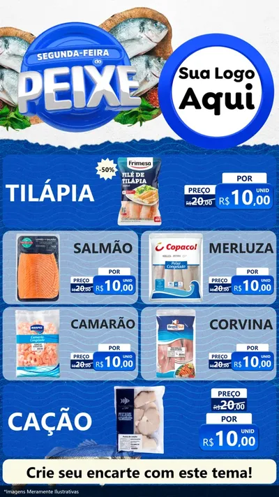 Modelo de TV para TV Vertical com o tema Segunda-feira do Peixe para Peixaria