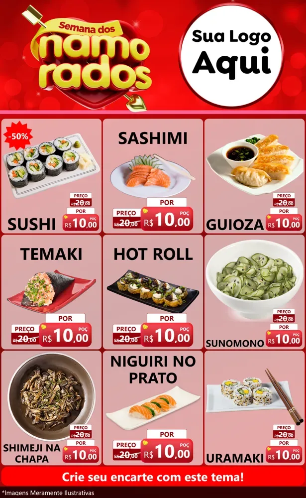 Modelo de Encarte para Encarte Grande com o tema Semana dos namorados para Comida japonesa