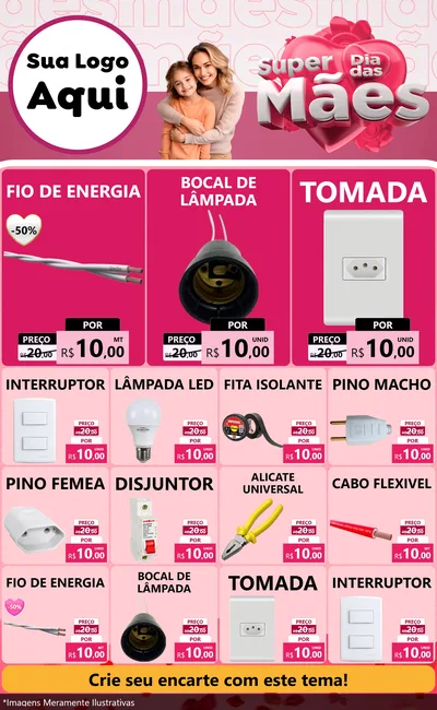 Modelo de Encarte para Encarte Grande com o tema Super Dia Das Mães para Materiais Elétricos