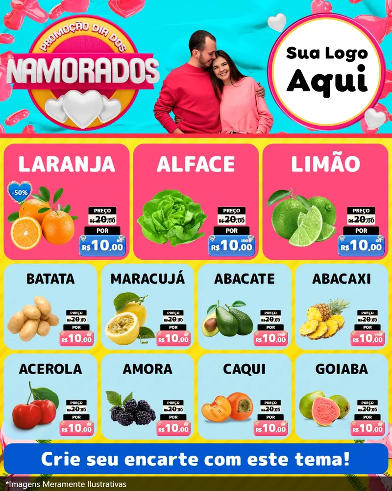 Modelo de Rede Social para Feed Instagram com o tema Promoção Dia dos Namorados para Hortifrúti