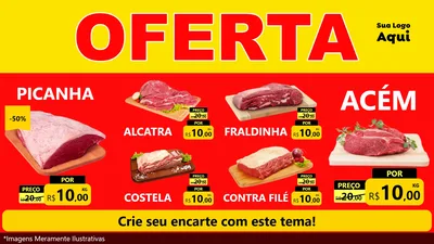 Modelo de TV para TV Horizontal com o tema OFERTA - Vermelho Cartaz para Açougue