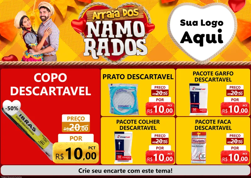 Modelo de Encarte para Encarte A4 Horizontal com o tema Arraiá dos Namorados para Embalagens