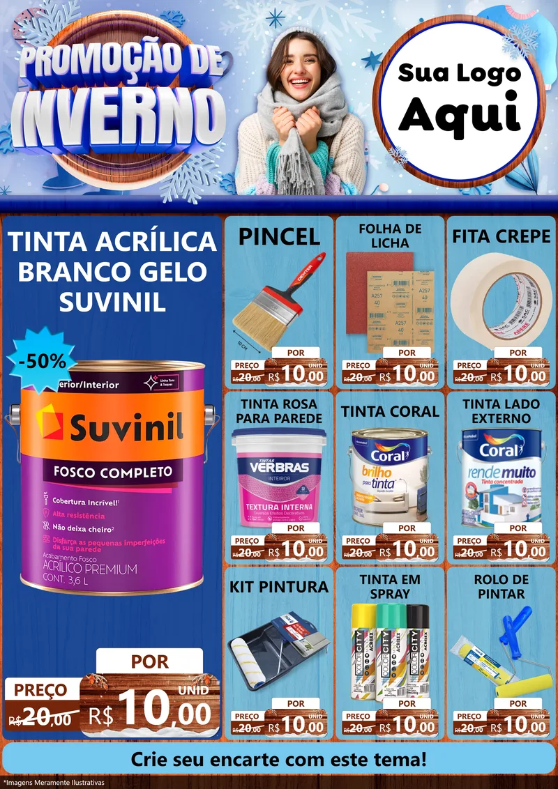 Modelo de Encarte para Encarte A4 Vertical com o tema Promoção de Inverno para Tintas e Ferramentas