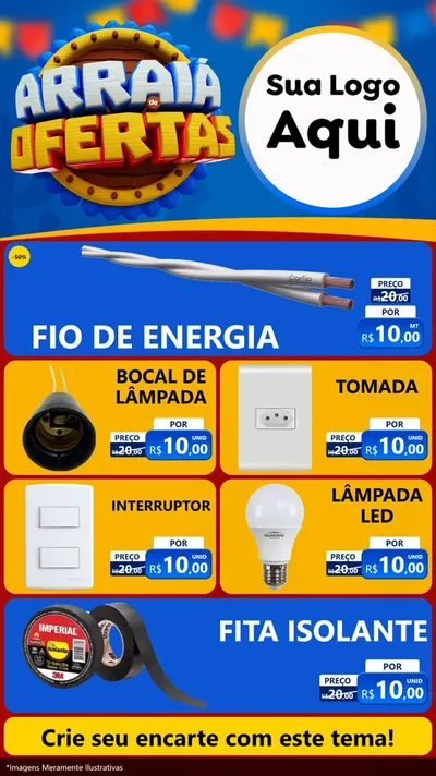 Modelo de TV para TV Vertical com o tema Arraiá de Ofertas - Junina para Materiais Elétricos