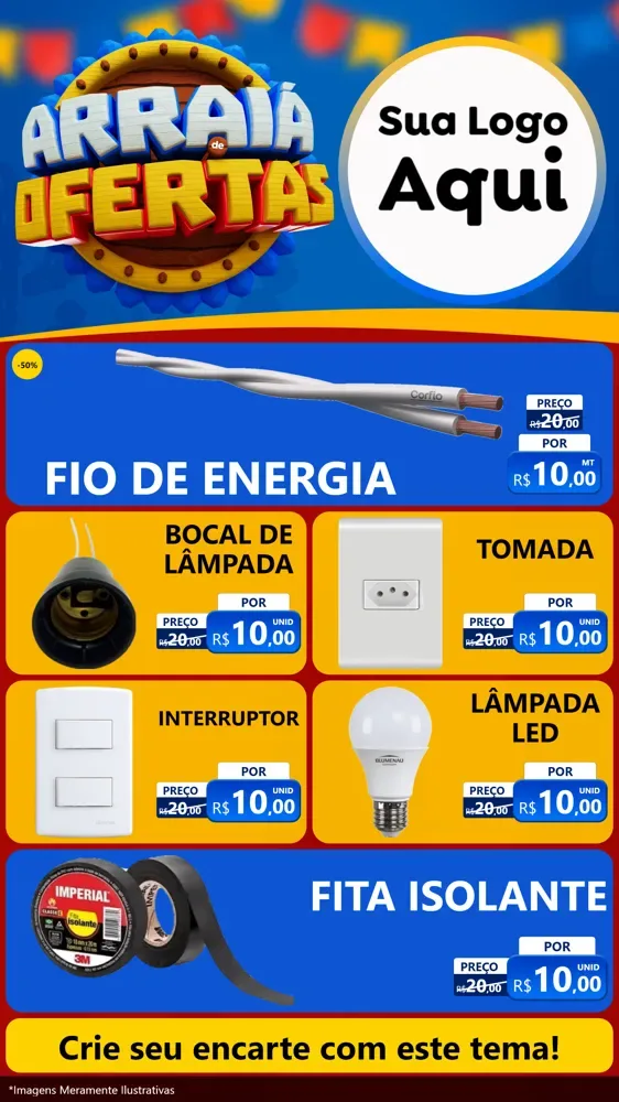 Modelo de TV para TV Vertical com o tema Arraiá de Ofertas - Junina para Materiais Elétricos