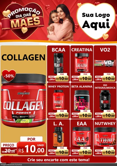 Modelo de Encarte para Encarte A4 Vertical com o tema Promoção Dia das Mães para Suplementos alimentares