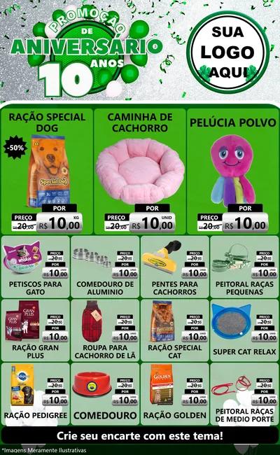 Modelo de Encarte para Encarte Grande com o tema Promoção de Aniversário - 10 Anos para Pet Shop