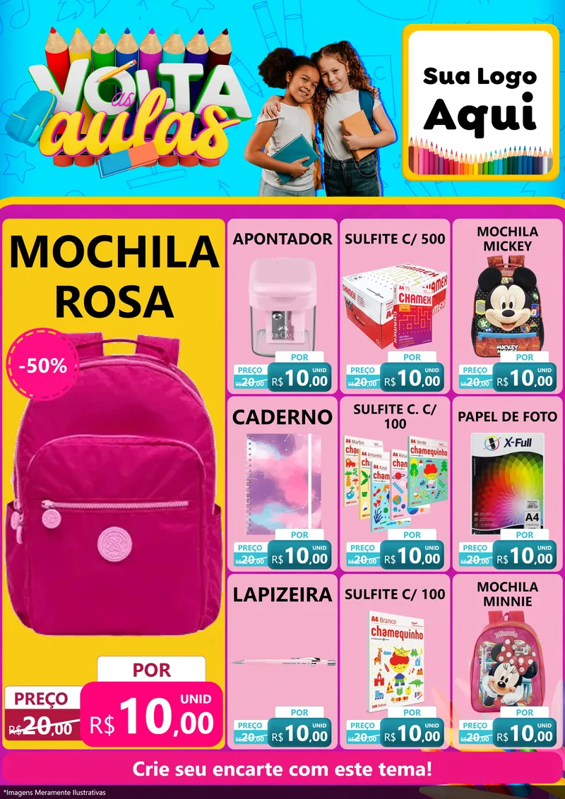 Modelo de Encarte para Encarte A4 Vertical com o tema Volta às Aulas para Papelaria
