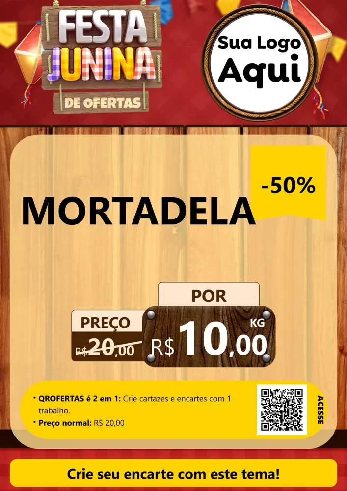 Modelo de Cartaz para Cartaz A4 Vertical com o tema Festa Junina de Ofertas para Frios e Laticínios