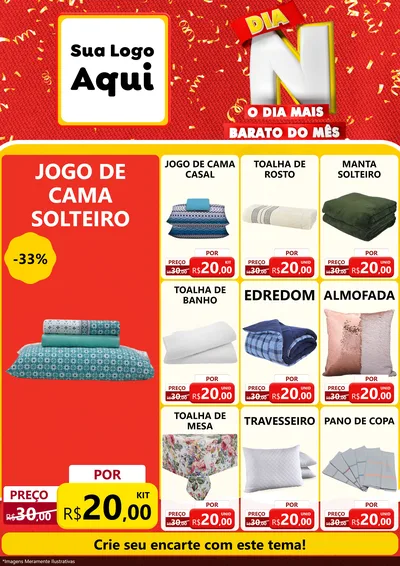 Modelo de Encarte para Encarte A4 Vertical com o tema Dia N o Dia Mais Barato do Mês para Cama, Mesa e Banho