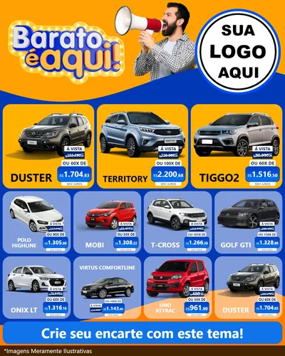 Modelo de Rede Social para Feed Instagram com o tema Barato é aqui para Concessionaria de Carros
