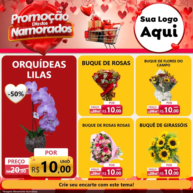 Modelo de Rede Social para Feed Facebook com o tema Promoção Dia dos Namorados para Floricultura e jardim
