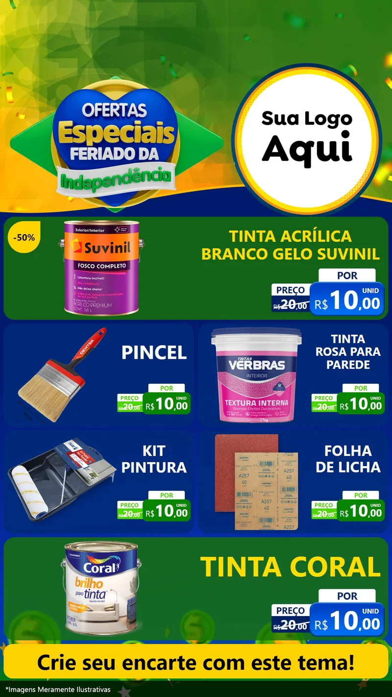Modelo de TV para TV Vertical com o tema Ofertas Especiais Feriado da Independência para Tintas e Ferramentas