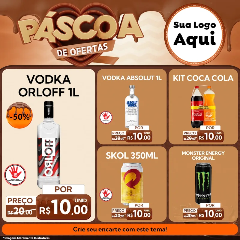 Modelo de Rede Social para Feed Facebook com o tema Páscoa de Ofertas para Distribuidora de bebidas