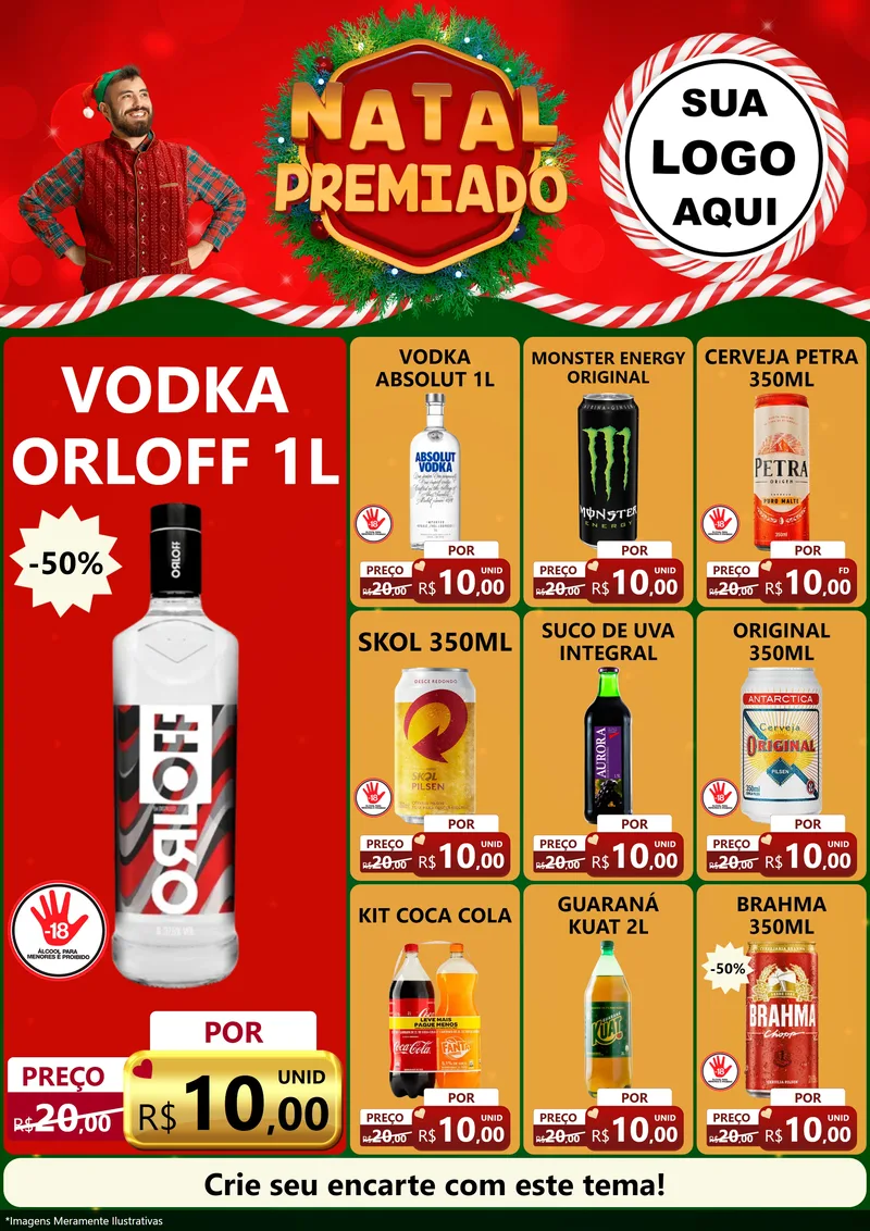 Modelo de Encarte para Encarte A4 Vertical com o tema Natal Premiado para Distribuidora de bebidas