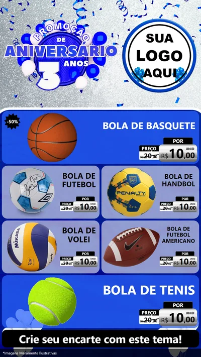 Modelo de TV para TV Vertical com o tema Promoção de Aniversário - 3 Anos para Artigos Esportivos