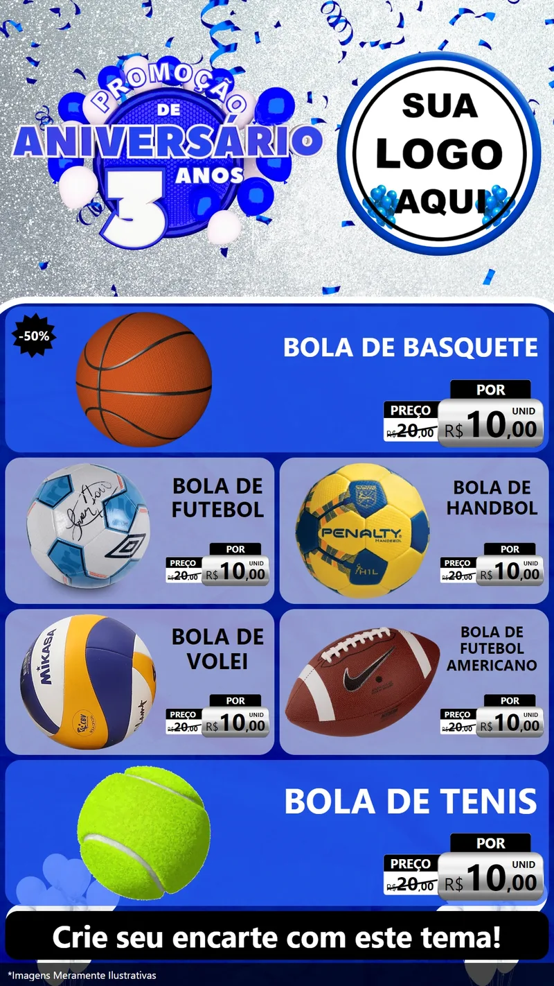 Modelo de TV para TV Vertical com o tema Promoção de Aniversário - 3 Anos para Artigos Esportivos