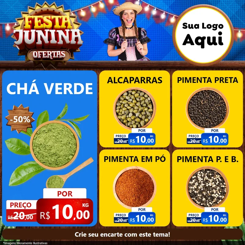 Modelo de Rede Social para Feed Facebook com o tema Festa Junina Ofertas para Produtos Naturais