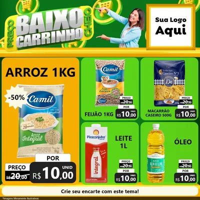 Modelo de Rede Social para Feed Facebook com o tema Preço Baixo Carrinho Cheio para Supermercado
