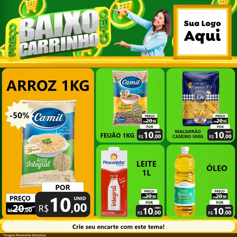 Modelo de Rede Social para Feed Facebook com o tema Preço Baixo Carrinho Cheio para Supermercado